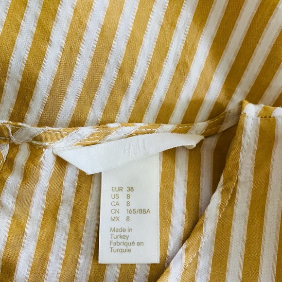 H & M women’s striped lace trim wide sleeve keyhole blouse top Sz 8 yellow white - Picture 5 of 9